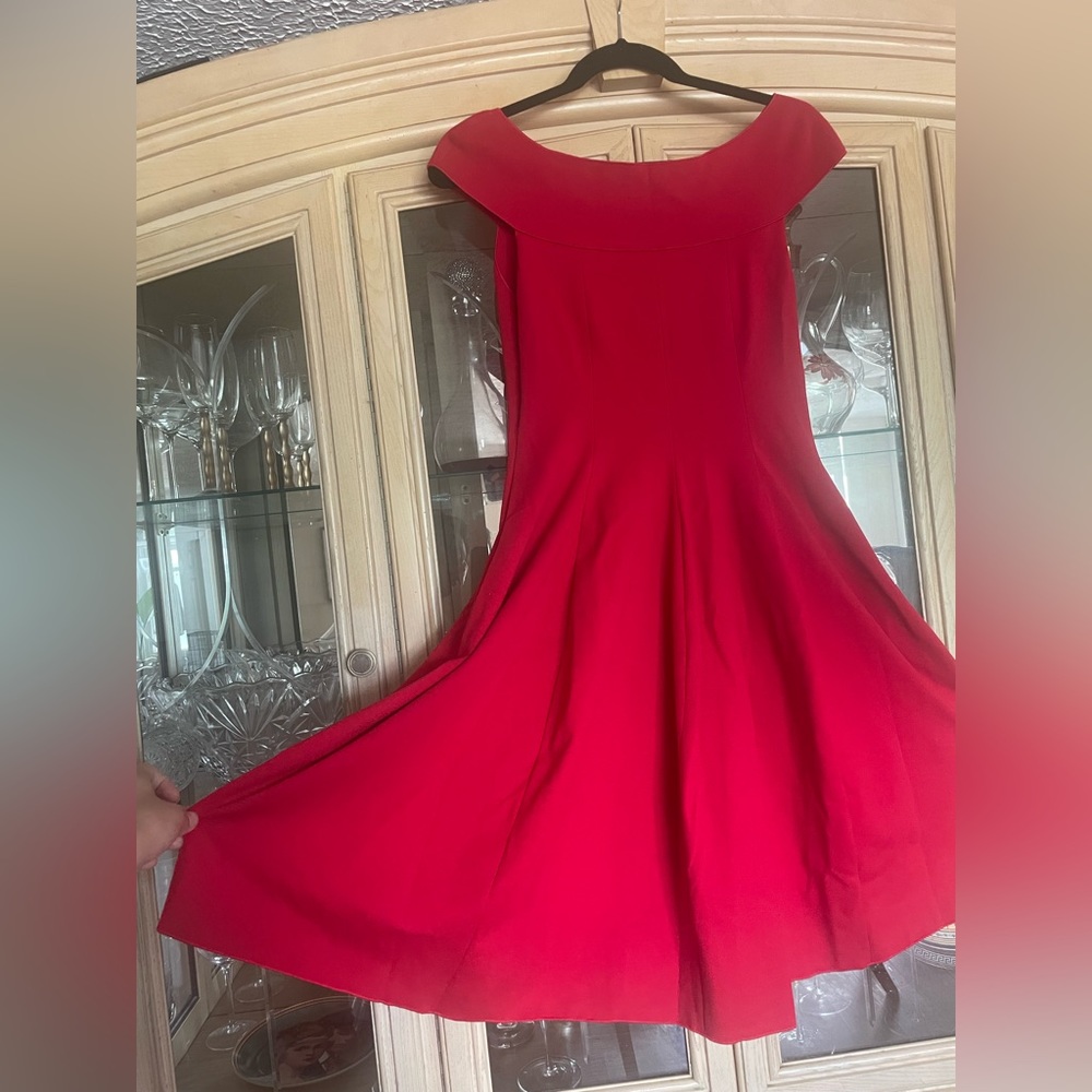 Off the shoulder red Armani dress